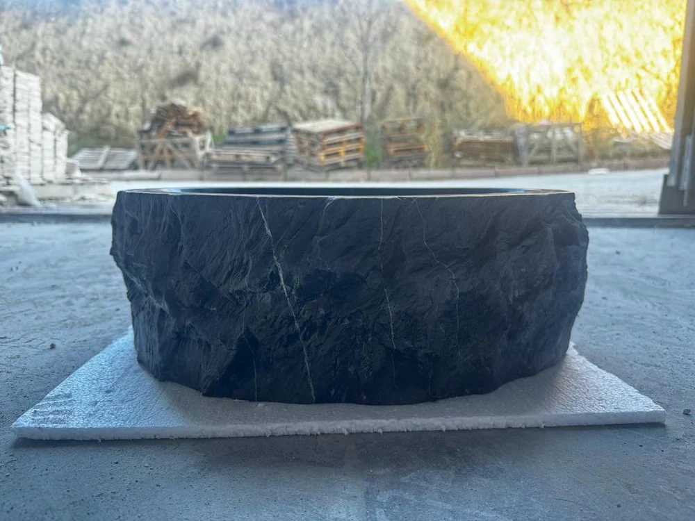 Toros Black Rustic Marble Above Vanity Bathroom Oval Sink (L)17" (W)14" (H)6" - Image 3