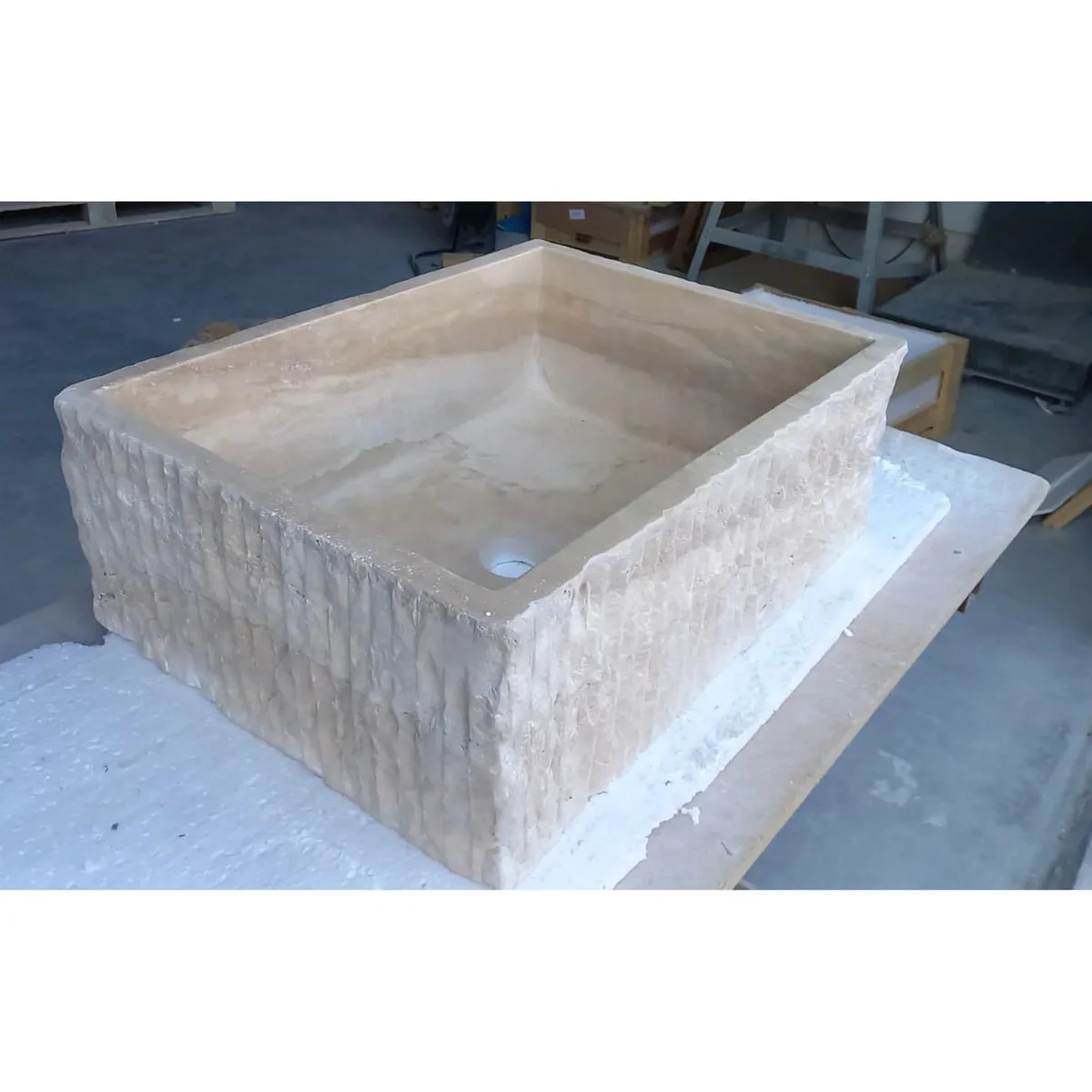 Travertine Rectangular Sink Natural Stone Above Vanity Bathroom Sink (W)23" (D)18" (H)8" - Image 7
