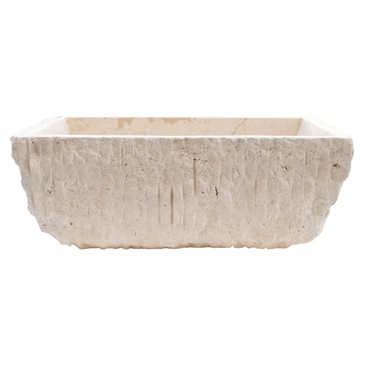 Troia Light Rustic Travertine Rectangular Above Vanity Bathroom Sink Hand Chiseled Exterior - Image 2