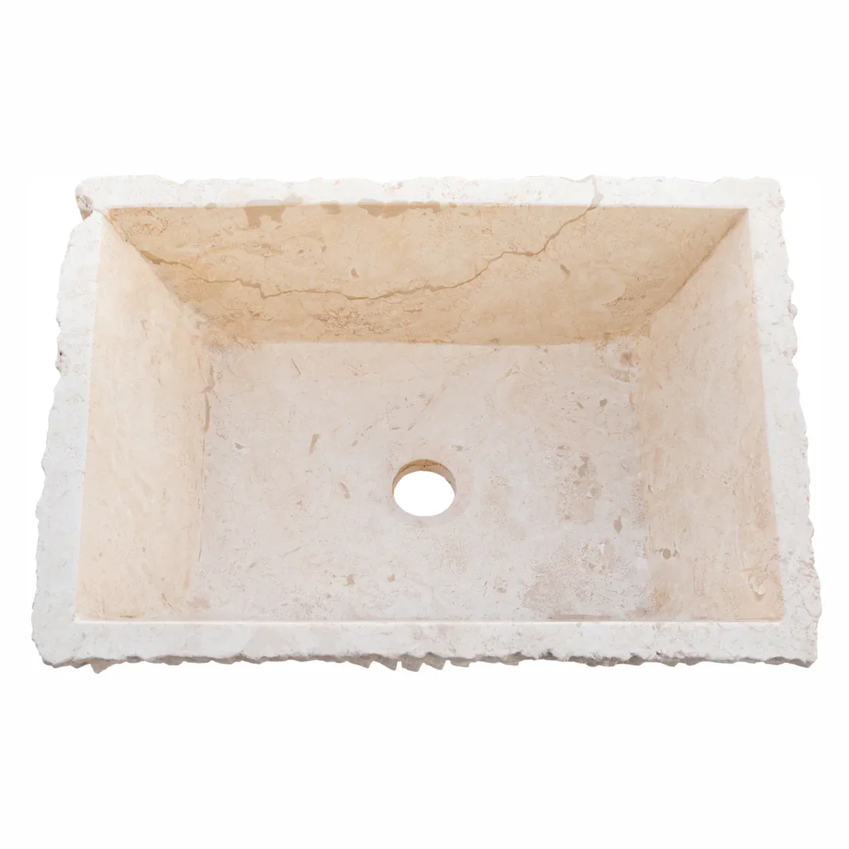 Troia Light Rustic Travertine Rectangular Above Vanity Bathroom Sink Hand Chiseled Exterior - Image 4