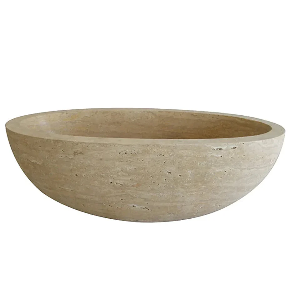 Troia Light Travertine Bathtub Hand-carved from Solid Marble Block (W)32" (L)70" (H)20" - Image 3