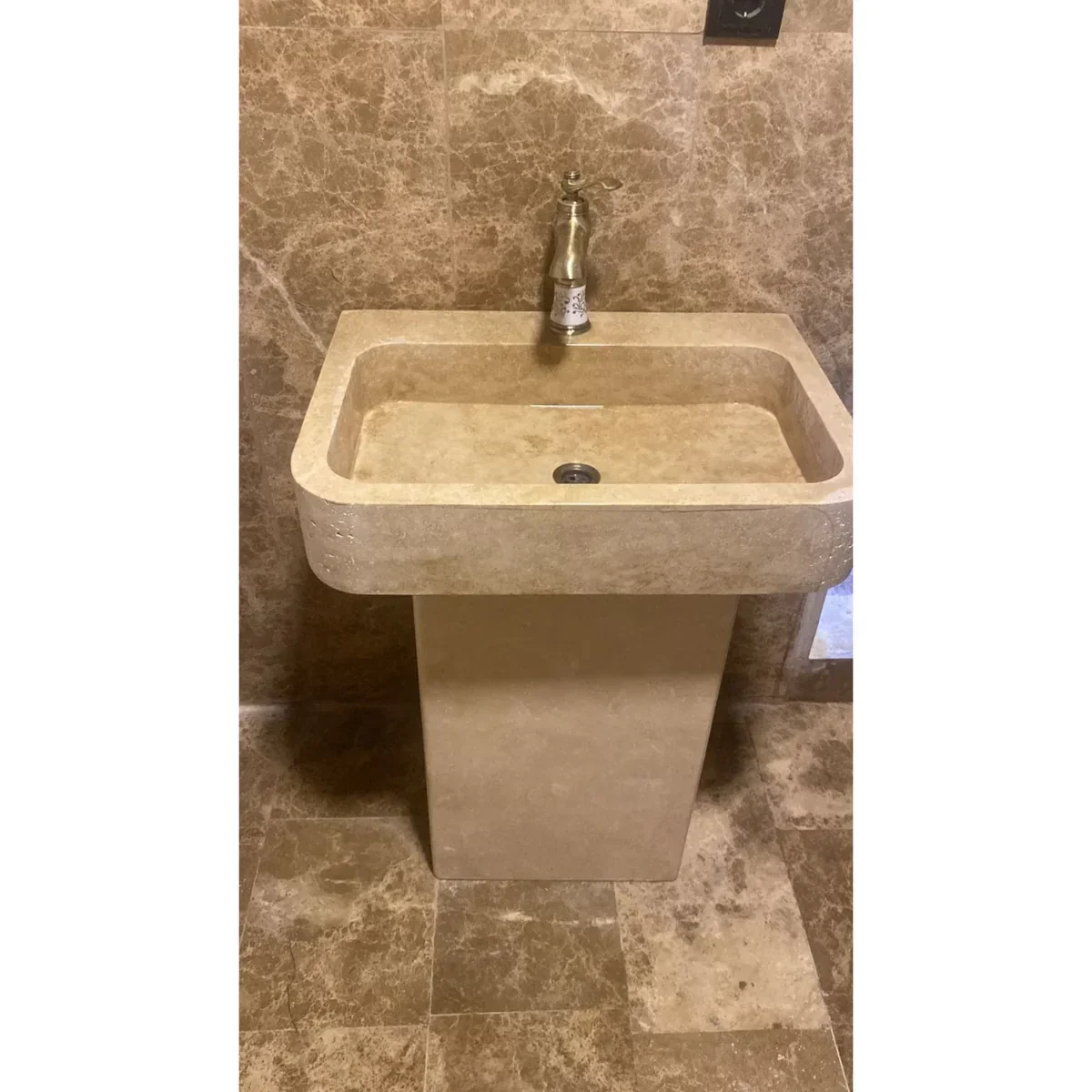 Troia Light Travertine Pedestal Stand-alone Sink Honed and Filled (W)19" (L)26" (H)33.5" - Image 3