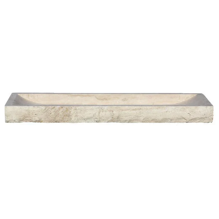 Troia Light Travertine Rectangular Above Vanity Bathroom Split-face Sink (W)16" (L)48" (H)4" - Image 2