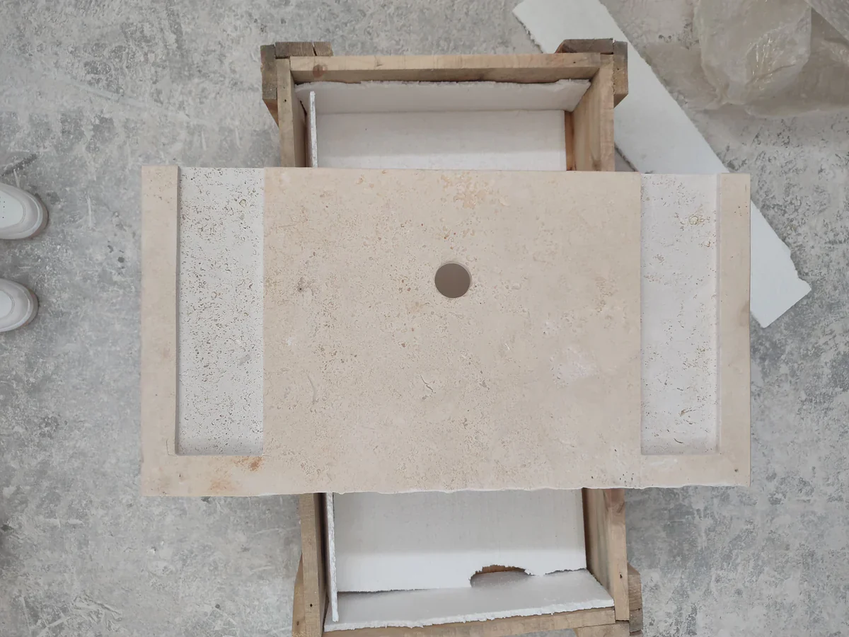 Troia Light Travertine Rustic Rectangular Wall-mount Bathroom Sink (W)16" (L)30" (H)5" - Image 10