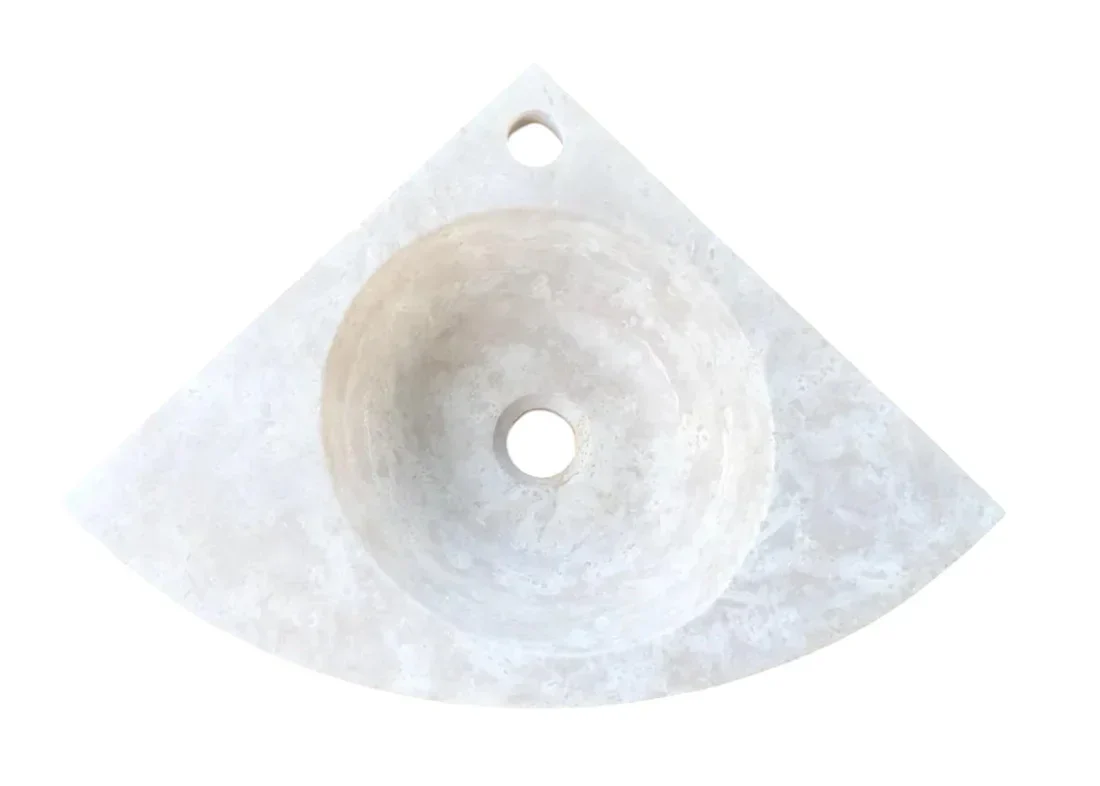 Troia Light Travertine Wall-mount Bathroom Corner Vanity Sink (W)16" (L)16" (H)4" - Image 4