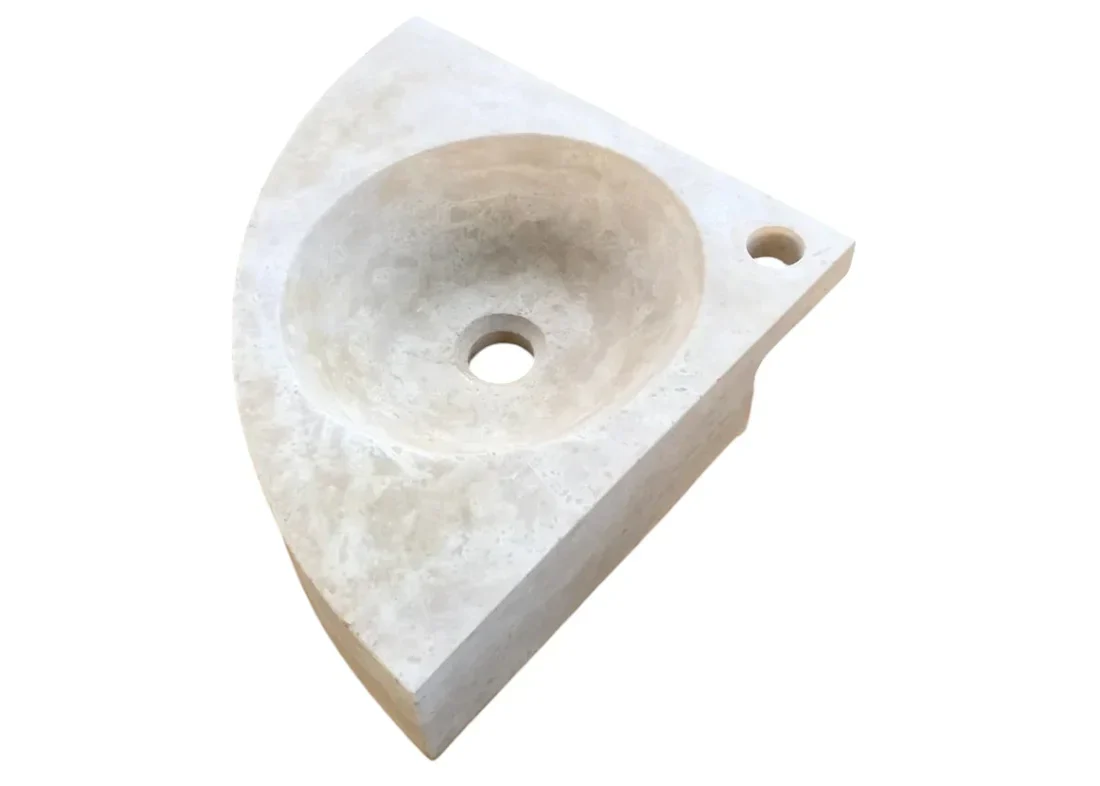 Troia Light Travertine Wall-mount Bathroom Corner Vanity Sink (W)16" (L)16" (H)4" - Image 7