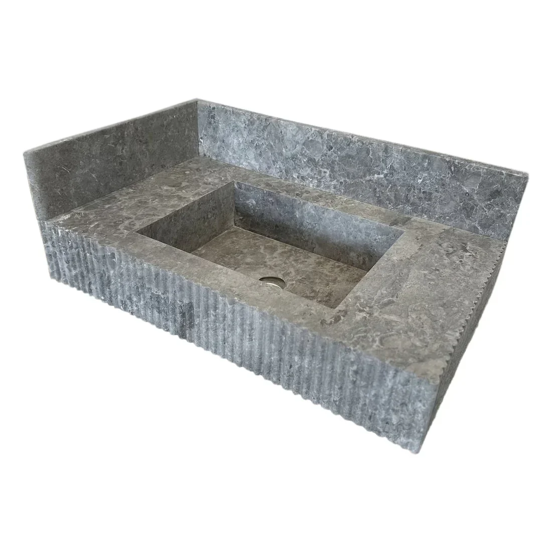 Tundra Gray Marble Rectangular Wall-mount Bathroom Sink with 6" Backsplash (W)16" (L)32" (H)10" - Image 4