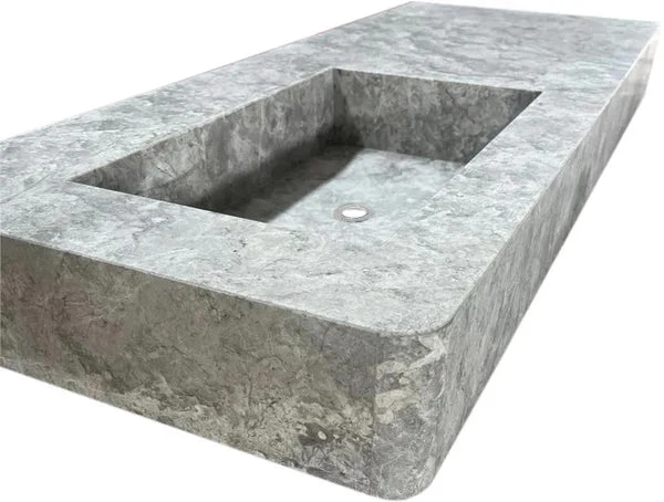 Tundra Gray Marble Rectangular Wall-mount Vanity Top Sink (W)20" (L)48" (H)5" - Image 4