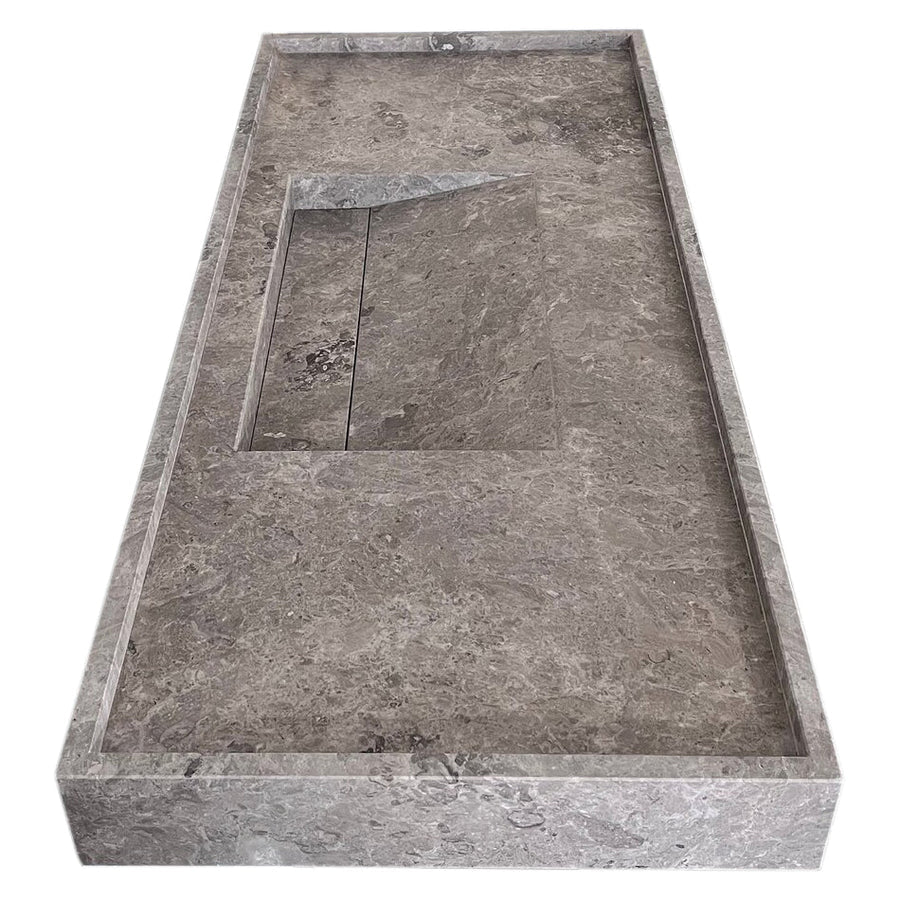 Tundra Grey Marble Rectangular Wall-mount Bathroom Sink Hidden Drain (W)20" (L)48" (H)5" - Image 6