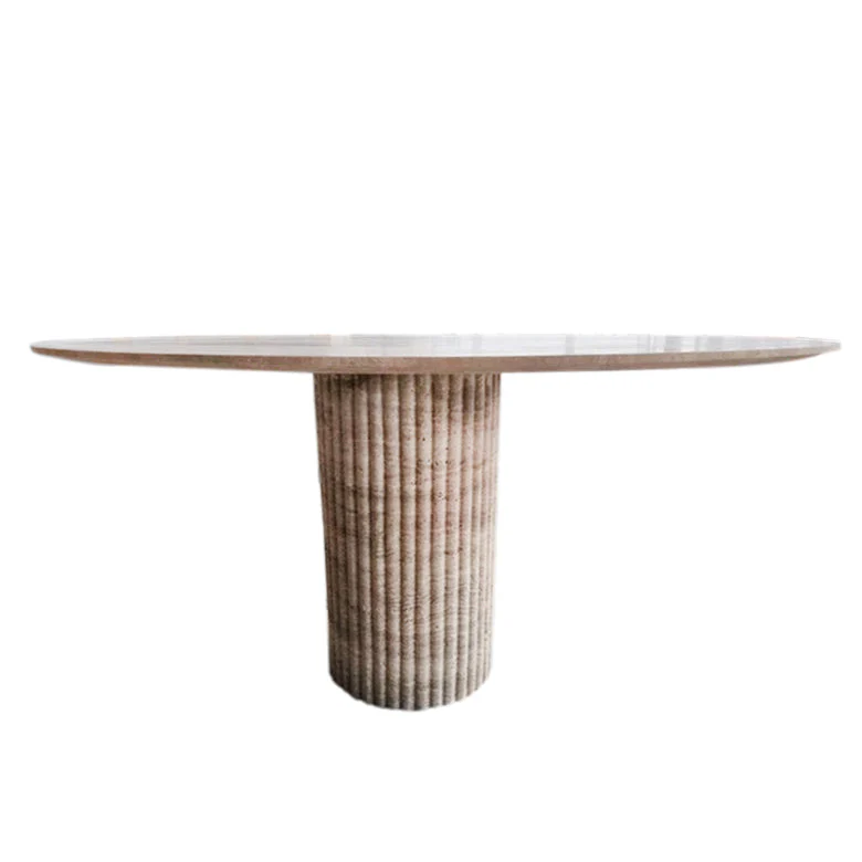 Tuscany Beige Travertine Vein-cut Oval Shape Coffee Table Fluted Leg (W)24" (L)50" (H)23" - Image 4