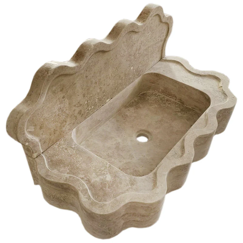 Tuscany Beige Travertine Wall-mount Wavy Edges Bathroom Sink with 5" Backsplash - Image 3