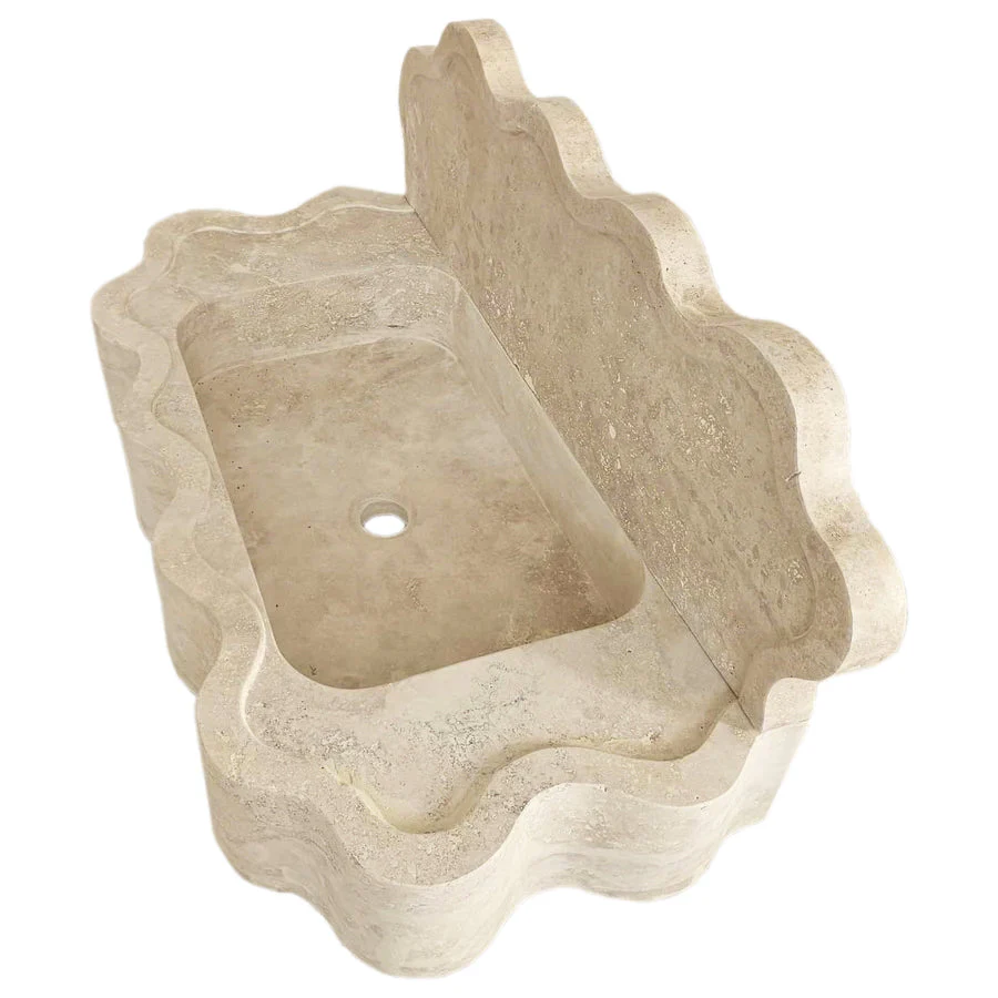 Tuscany Beige Travertine Wall-mount Wavy Edges Bathroom Sink with 5" Backsplash - Image 5