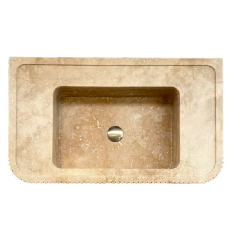 Tuscany Walnut Travertine Wall-mount Bathroom Vanity Sink Ribbed Textured Front - Image 3