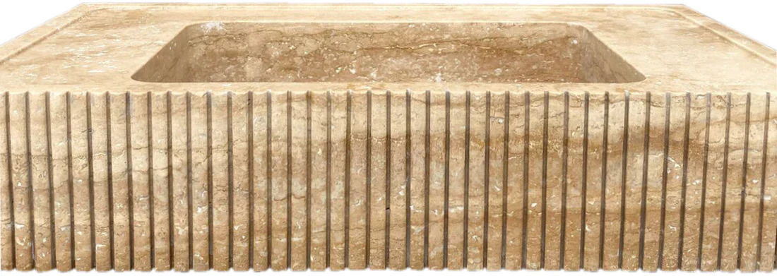 Tuscany Walnut Travertine Wall-mount Bathroom Vanity Sink Ribbed Textured Front - Image 6