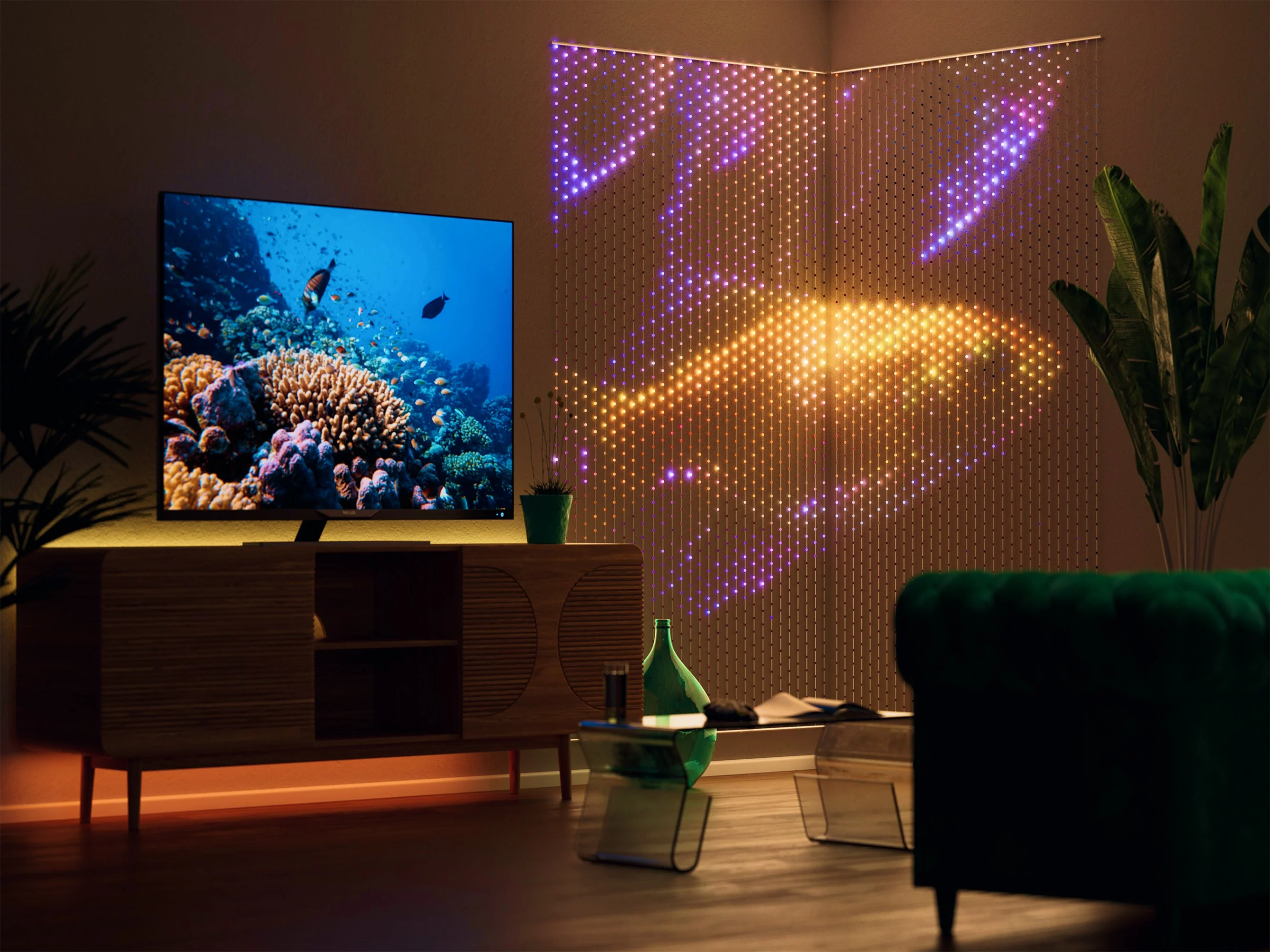 Twinkly Matrix 3.28x3.28ft RGB, High Density 480 LED Curtain, Smart Multicolor Gaming LED Lights, Compatible with Razer Chroma, Omen, Alexa, Google Home, Gaming Lights, App Mapping, Transparent Wire - Image 5