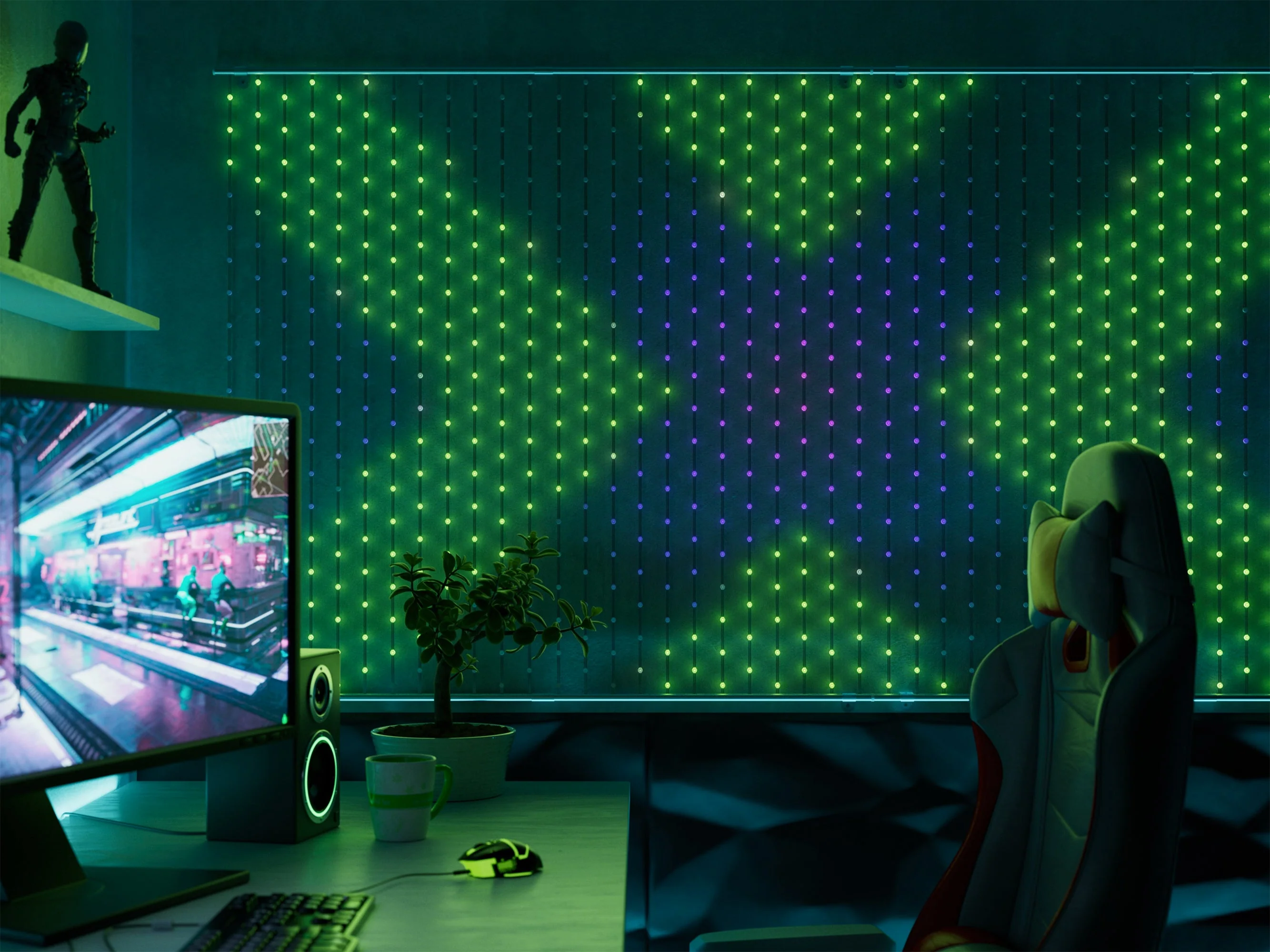 Twinkly Matrix 3.28x3.28ft RGB, High Density 480 LED Curtain, Smart Multicolor Gaming LED Lights, Compatible with Razer Chroma, Omen, Alexa, Google Home, Gaming Lights, App Mapping, Transparent Wire - Image 7
