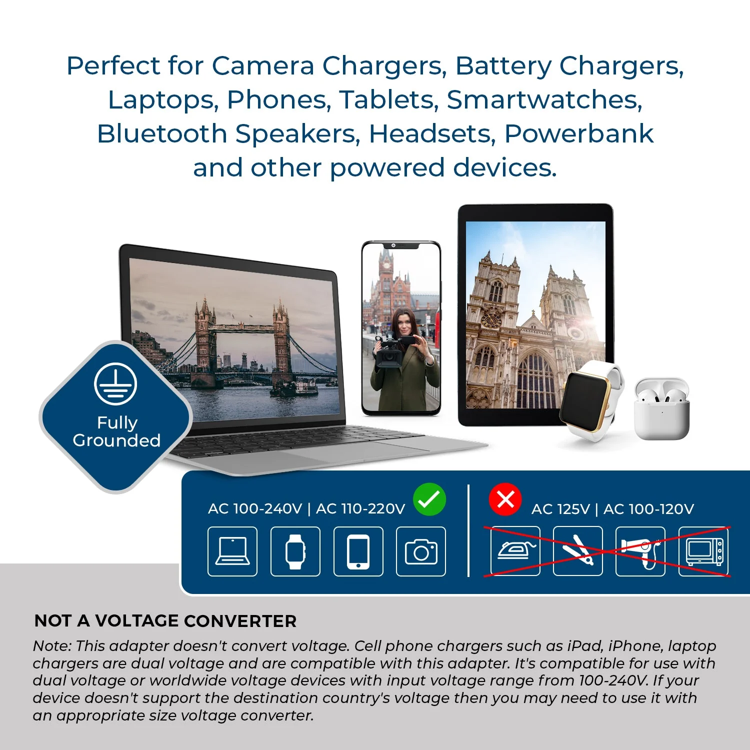 UK, Ireland Travel Adapter - 3 in 1 - 2 USB - Type G - Compact Design (U2U-7) - Image 8
