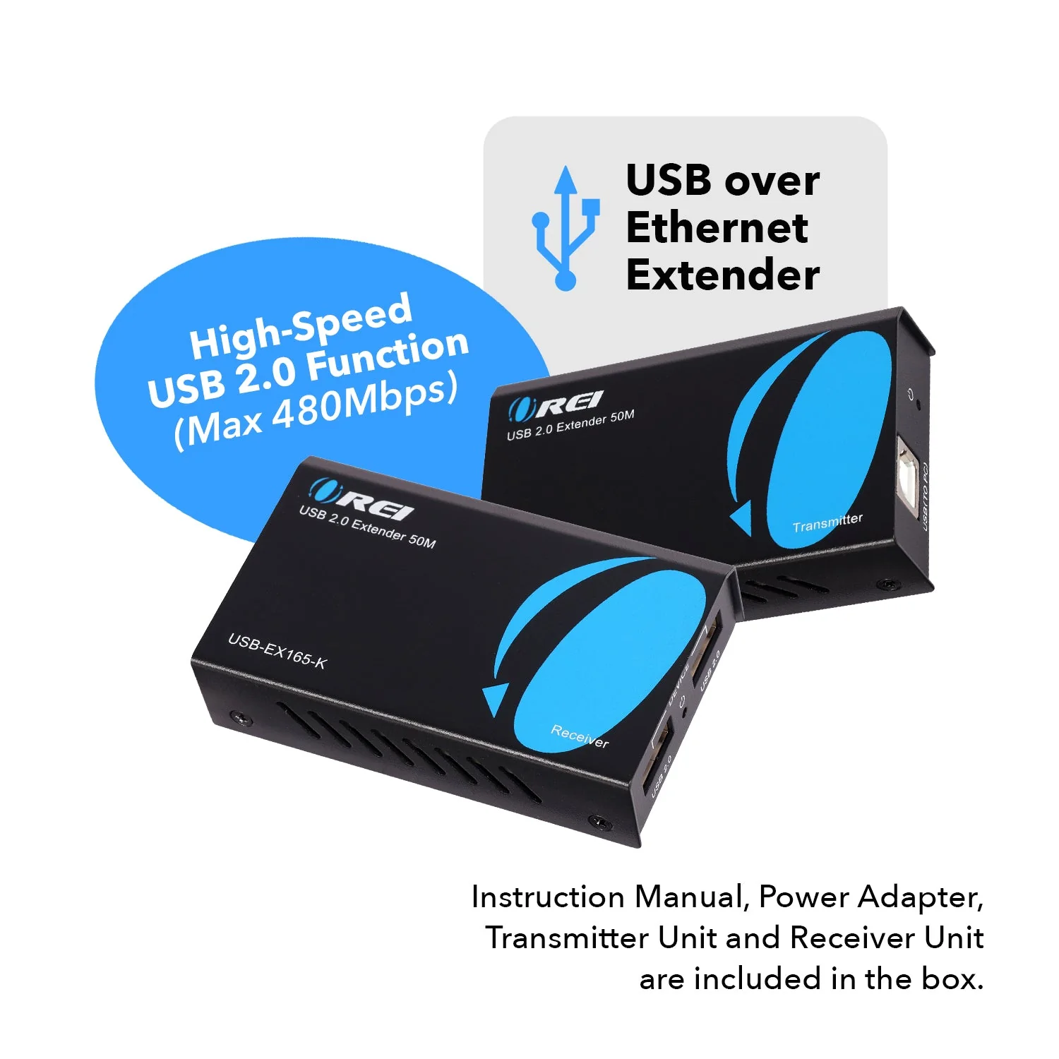 USB Over Ethernet Extender Upto 165 Feet - Extends USB 2.0 Signal Over CAT5e/6 LAN Ethernet Cable with 2 Ports (USB-EX165-K) - Image 2