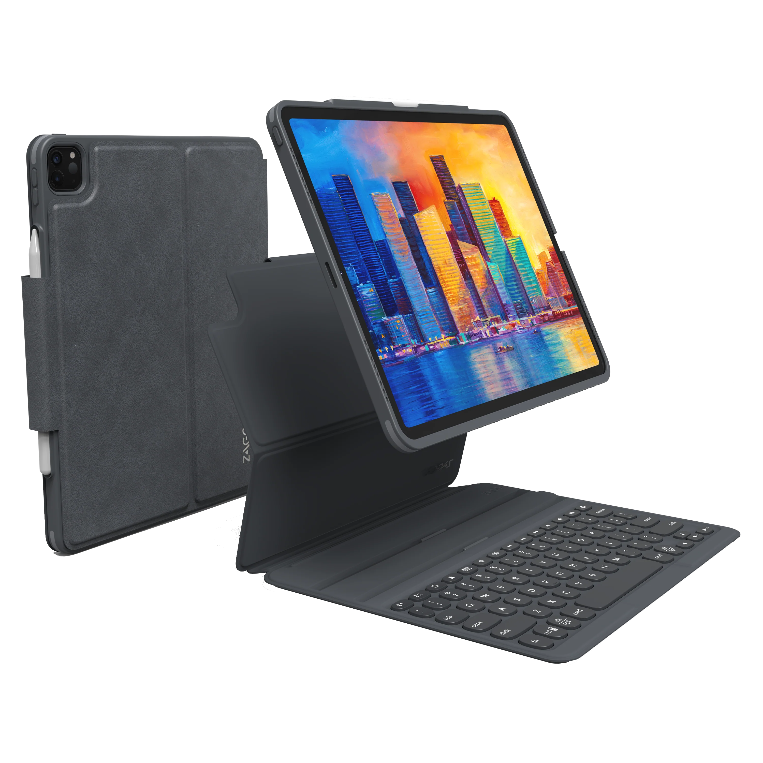 Zagg - Pro Keys Bluetooth Keyboard Case For Apple Ipad Pro 12.9 (2021 / 2020 / 2018) - Charcoal